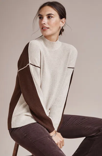 Jjill Ribbed Color-blocked Sweater In Sandbar Heather/chocolate Heather
