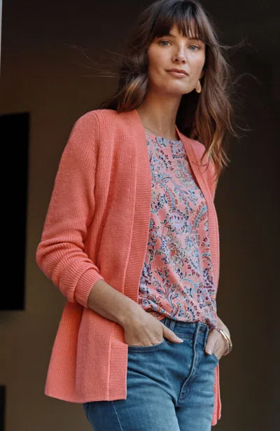 Jjill J.jill Ribbed Open-front Cardi In Cactus Flower