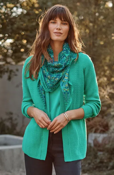 Jjill J.jill Ribbed Open-front Cardi In Fresh Teal