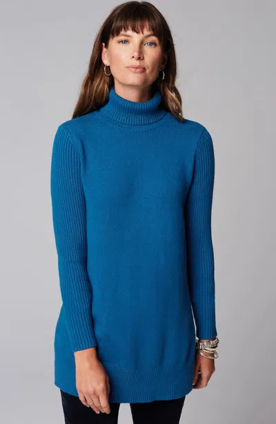 Jjill J.jill Ribbed-sleeves Turtleneck Sweater In Blue Jewel