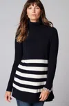 Jjill J.jill Ribbed-sleeves Turtleneck Sweater In Navy Blue,cream
