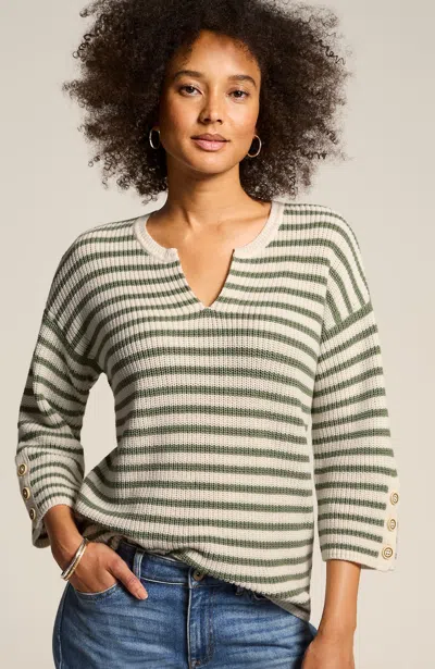 Jjill J.jill Ribbed-stripes Button-cuffed Sweater In Willow,cream