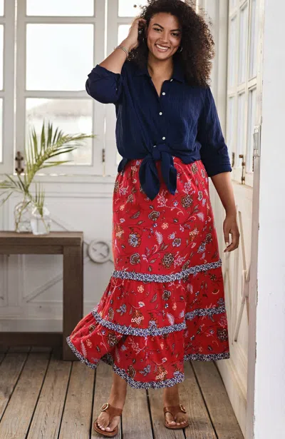 Jjill J.jill Ruffle Maxi Skirt In Pomegranate Intricate Jacobean Mix