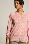 Jjill J.jill Ruffle-neck Button-front Top In Coral Elegant Paisley