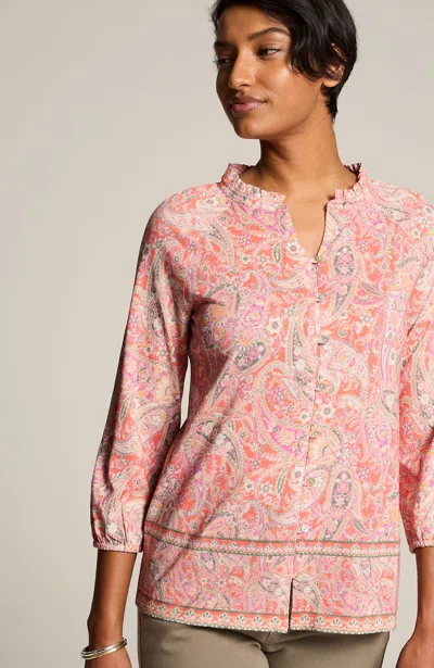 Jjill J.jill Ruffle-neck Button-front Top In Coral Elegant Paisley
