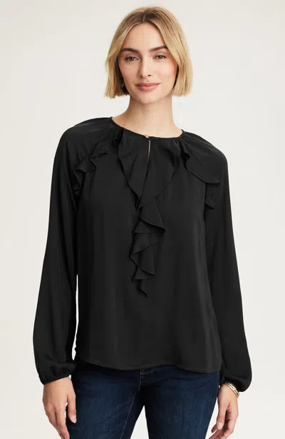 Jjill J.jill Ruffled Satin Top In Black