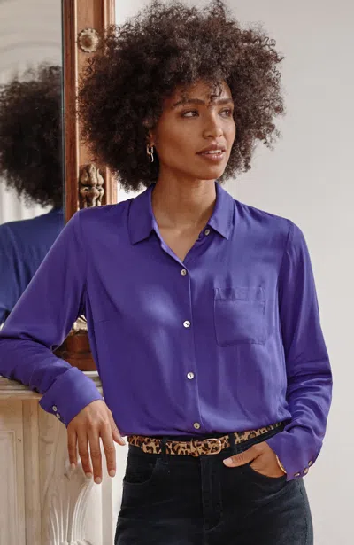 Jjill J.jill Satin A-line Shirt In Tanzanite