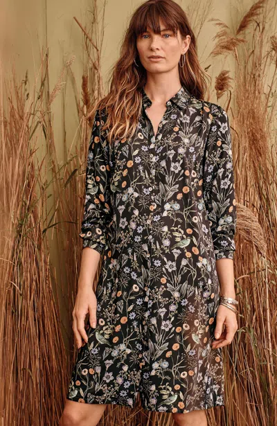 Jjill J.jill Satin A-line Shirtdress In Black Botanical Garden