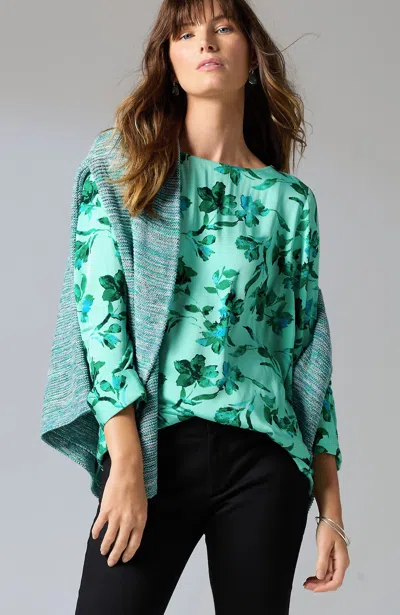 Jjill J.jill Satin A-line Top In Light Enamel Green Dazzling Floral