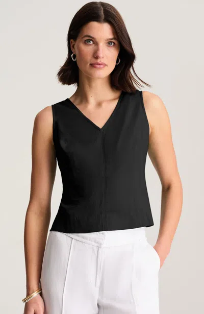 Jjill Seamed Linen-blend Tank Top In Black