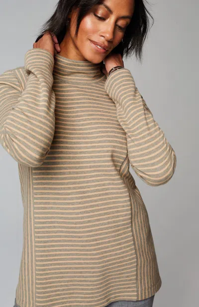 Jjill J.jill Seamed Mock-neck Top In Warm Grey Heather,tan