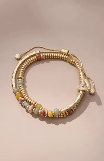 Jjill Semiprecious Agate Beaded Bracelet In Goldtone Multi