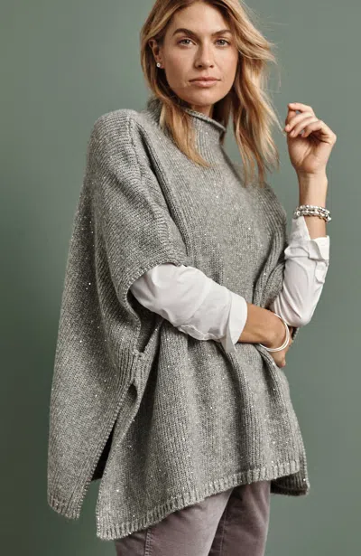 Jjill J.jill Sequin Sweater-knit Poncho In Dark Grey Heather