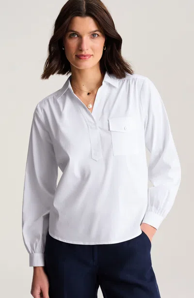 Jjill Shirred Cotton-stretch Top In White