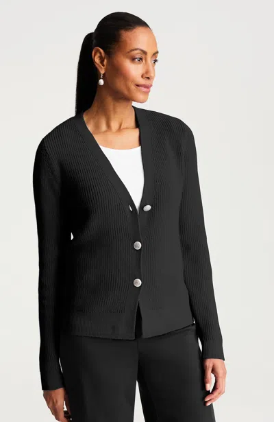Jjill J.jill Short Ribbed Cardi In Black