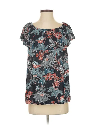 Pre-owned Jjill Short Sleeve Blouse In Black