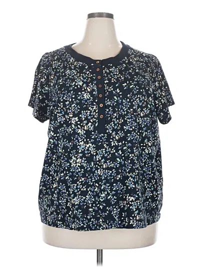 Pre-owned Jjill Short Sleeve Blouse In Blue