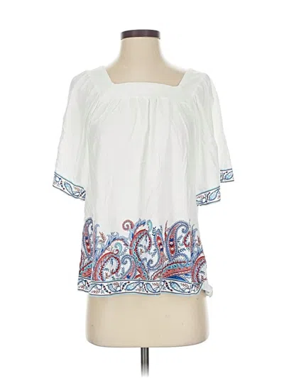 Pre-owned Jjill Short Sleeve Blouse In White