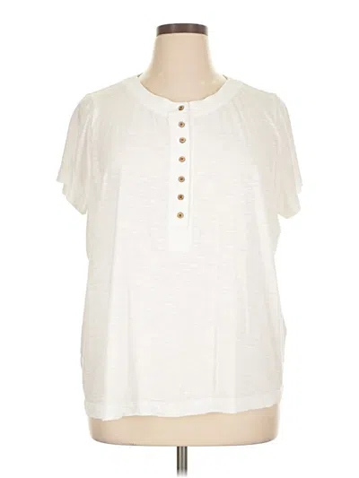 Pre-owned Jjill Short Sleeve Blouse In White