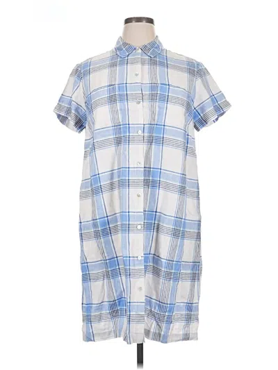 Pre-owned Jjill Short Sleeve Button Down Shirt In Blue