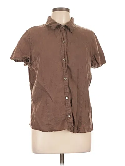 Pre-owned Jjill Short Sleeve Button Down Shirt In Brown