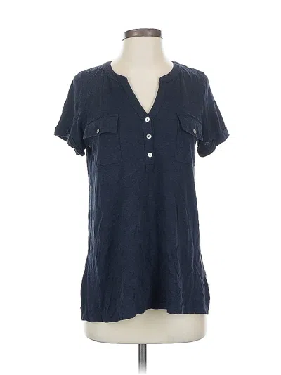 Pre-owned Jjill Short Sleeve Henley Shirt In Blue