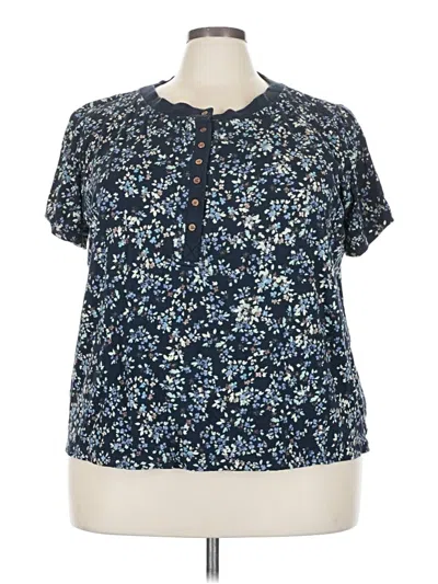 Pre-owned Jjill Short Sleeve Henley Shirt In Blue