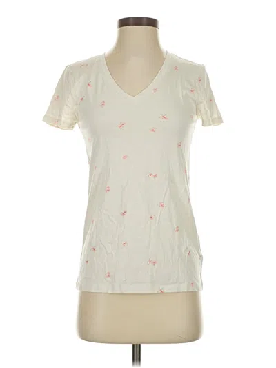 Pre-owned Jjill Short Sleeve Top Ivory Floral Pattern V Neck Tops