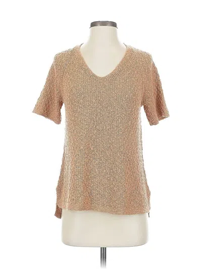 Pre-owned Jjill Short Sleeve Top Tan V Neck Tops In Brown