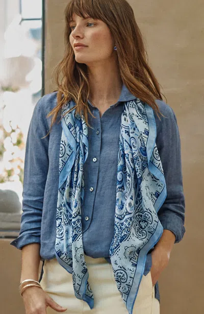 Jjill J.jill Silk Paisley Square Scarf In Blue Ginger Multi