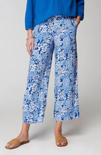 Jjill J.jill Silky-soft Full-leg Crops In Cabana Blue Large Painterly Paisley
