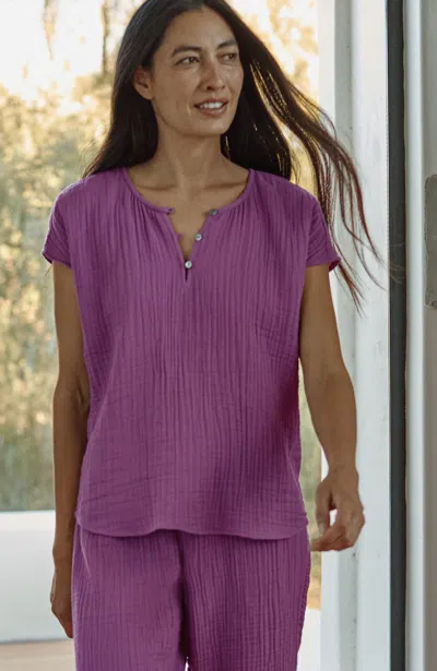 Jjill J.jill Sleep Cotton-gauze Relaxed Tee In Plumberry,light Plumberry