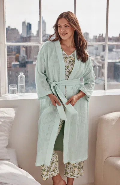 Jjill Sleep Cotton-gauze Robe In Sweet Celadon