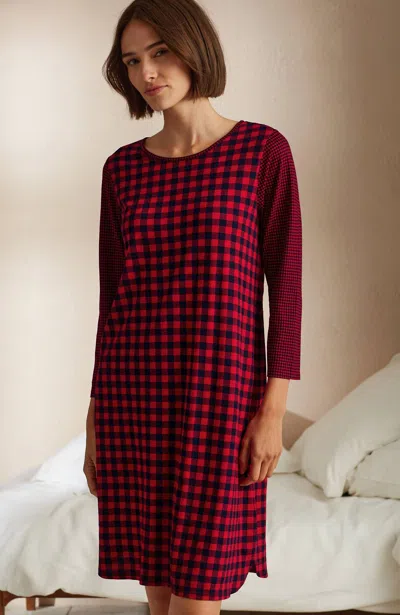 Jjill J.jill Sleep Ultrasoft Keyhole Gown In Cherry Red Festive Gingham