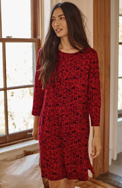 Jjill J.jill Sleep Ultrasoft Keyhole Gown In Scarlet Reindeer Forest