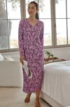 Jjill J.jill Sleep Ultrasoft Long Sleeve Gown In Berry Blush Tonal Paisley