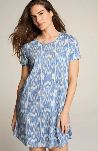 Jjill J.jill Sleep Ultrasoft Patch-pocket Gown In Blue Bold Ikat