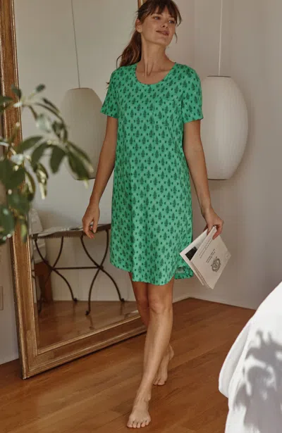 Jjill J.jill Sleep Ultrasoft Patch-pocket Gown In Light Green Palmette Floral