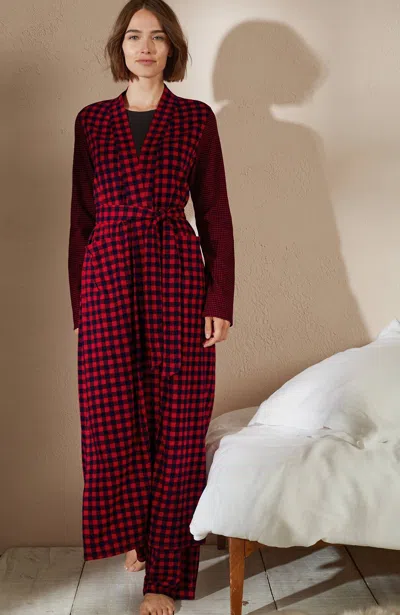 Jjill J.jill Sleep Ultrasoft Patch-pocket Robe In Cherry Red Festive Gingham