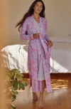 Jjill J.jill Sleep Ultrasoft Patch-pocket Robe In Pale Lilac Portofino Vines