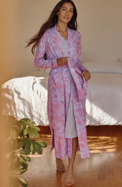 Jjill J.jill Sleep Ultrasoft Patch-pocket Robe In Pale Lilac Portofino Vines