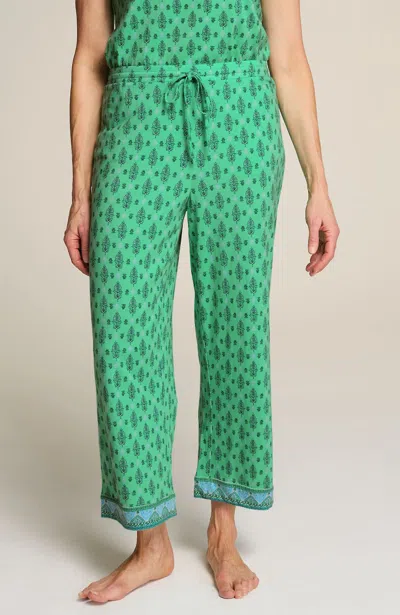 Jjill J.jill Sleep Ultrasoft Piped Crops In Light Green Palmette Floral