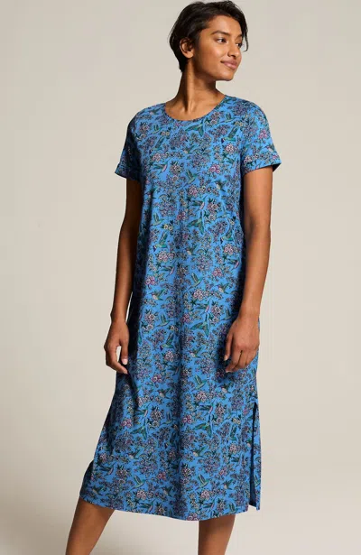 Jjill J.jill Sleep Ultrasoft Pleat-back Long Gown In Sky Blue Hummingbird Paradise