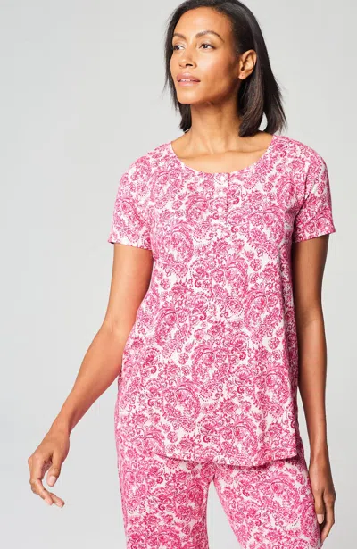 Jjill J.jill Sleep Ultrasoft Short-sleeve Henley In Cream Sweet Paisley