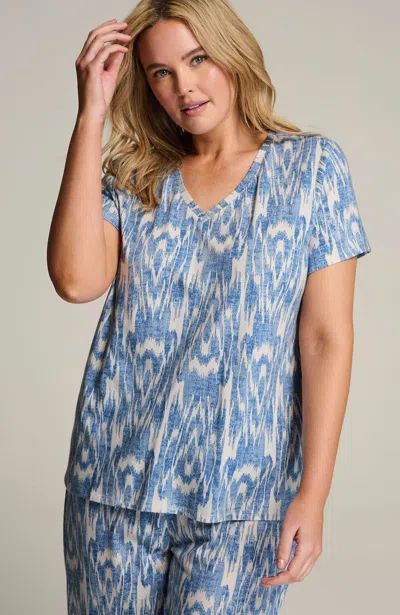 Jjill J.jill Sleep Ultrasoft V-neck Tee In Blue Bold Ikat