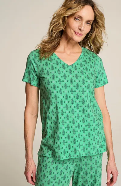 Jjill J.jill Sleep Ultrasoft V-neck Tee In Light Green Palmette Floral