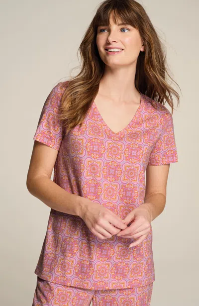 Jjill J.jill Sleep Ultrasoft V-neck Tee In Pale Lilac Gentle Medallion