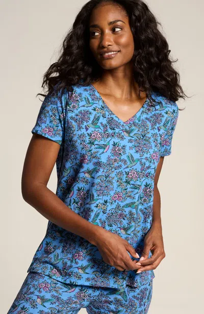 Jjill J.jill Sleep Ultrasoft V-neck Tee In Sky Blue Hummingbird Paradise