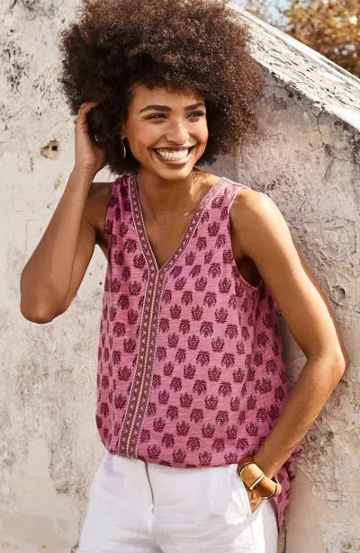 Jjill J.jill Sleeveless Border-printed Tunic In Light Flamingo Decorative Stamp Mix