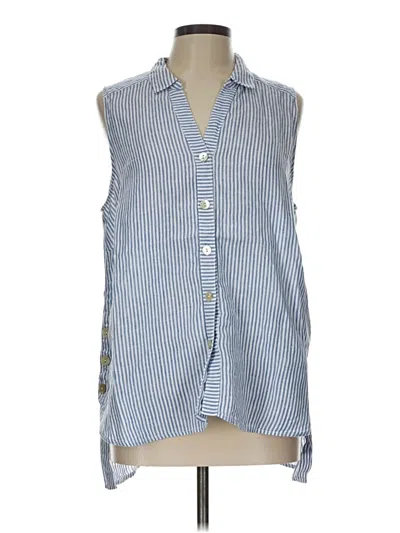 Pre-owned Jjill Sleeveless Button Down Shirt In Blue